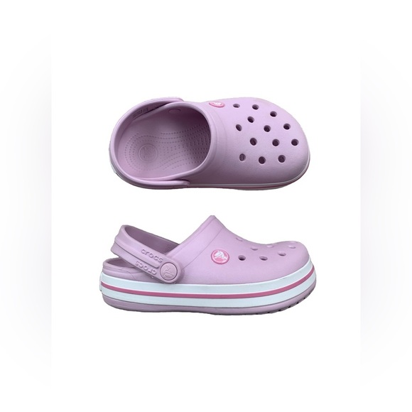 Crocs Size J1 Light Pink and White Crocband Clog Sandals - Picture 1 of 6